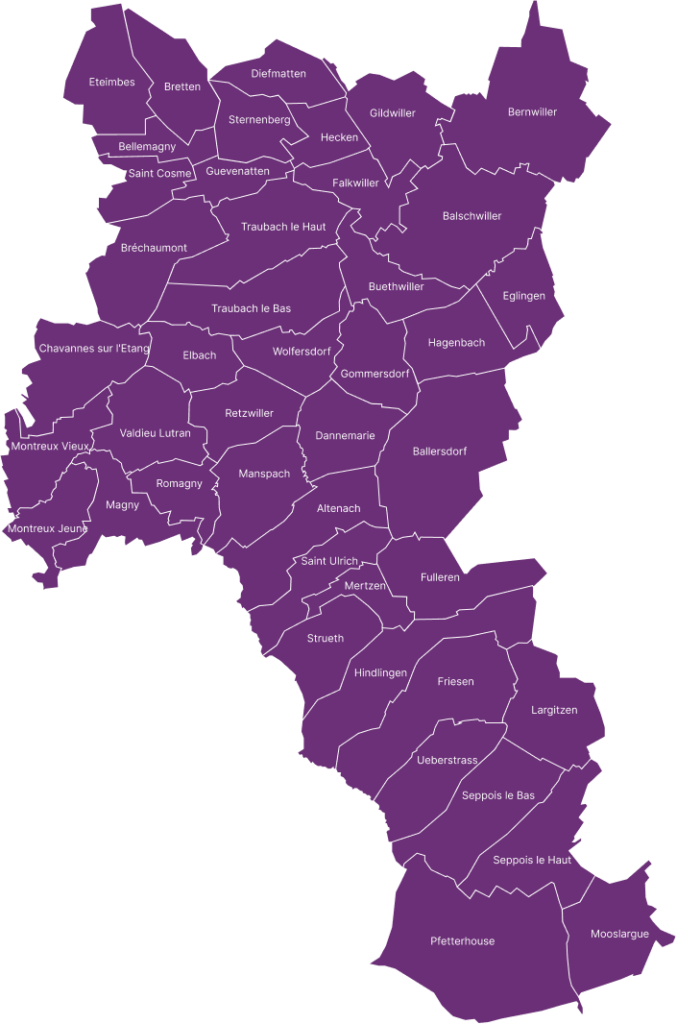 Carte des commune de la Communauté de communes Sud Alsace Largue