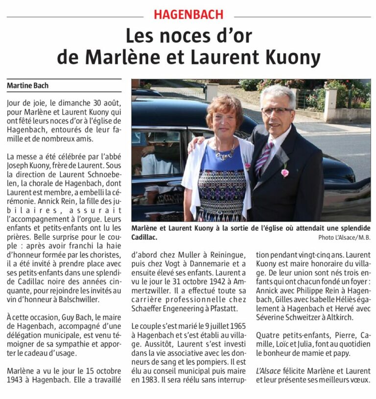 Noces d'or de M. Laurent KUONY et Mme Marlène BOLL