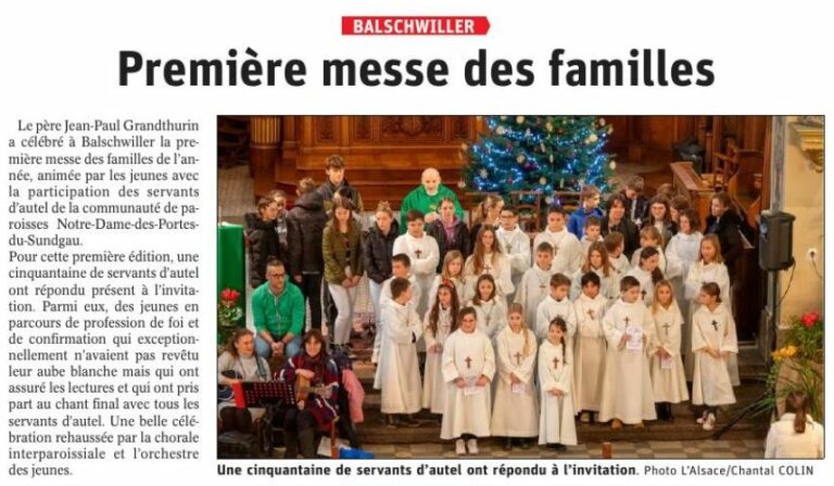 Première messe des familles - L'Alsace du 22 janvier 2023