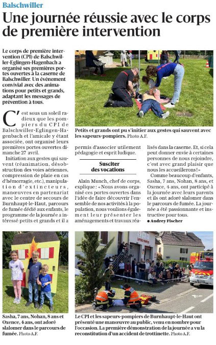 Une journée réussie avec le corps de première intervention - L'Alsace du 6 mai 2025