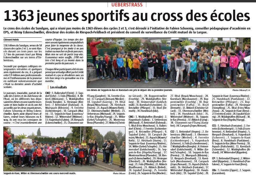 1363 jeunes sportifs au cross des écoles - L'Alsace du 16/10/2016