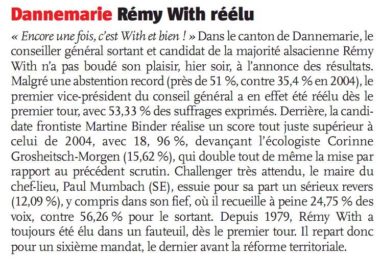 Résultats des élections cantonales - 2011