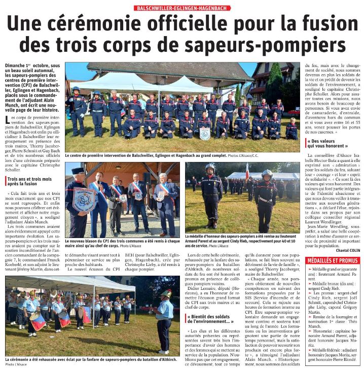 Une cérémonie officielle pour la fusion des trois corps de sapeurs-pompiers