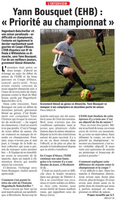 Yann Bousquet (EHB) « Priorité au championnat »
